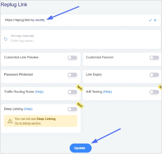 type new url and update