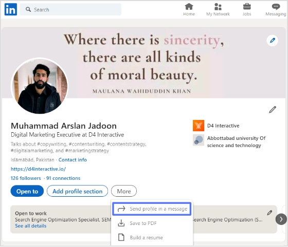 send profile in a message