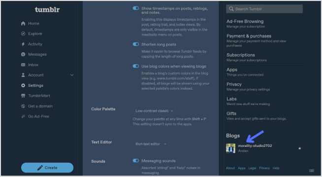 open the blog section