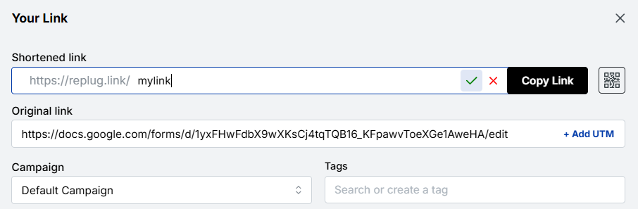 Customize the google form link slug - replug.io