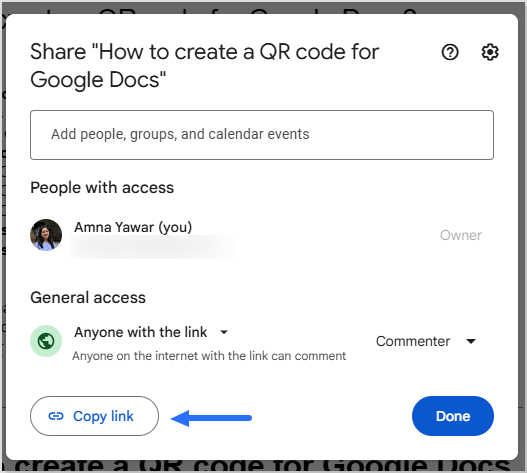 Copy Google Docs URL
